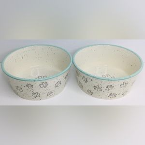 2 Pet Bowl Cat Kitten PAWS Food Water Dish Bowl Pacifica Pottery Tur…